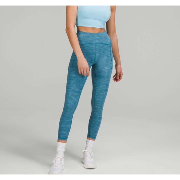 Women Lululemon Power Thru High-Rise Tight 25"Heathered Capture Blue Size 4 - Picture 1 of 9